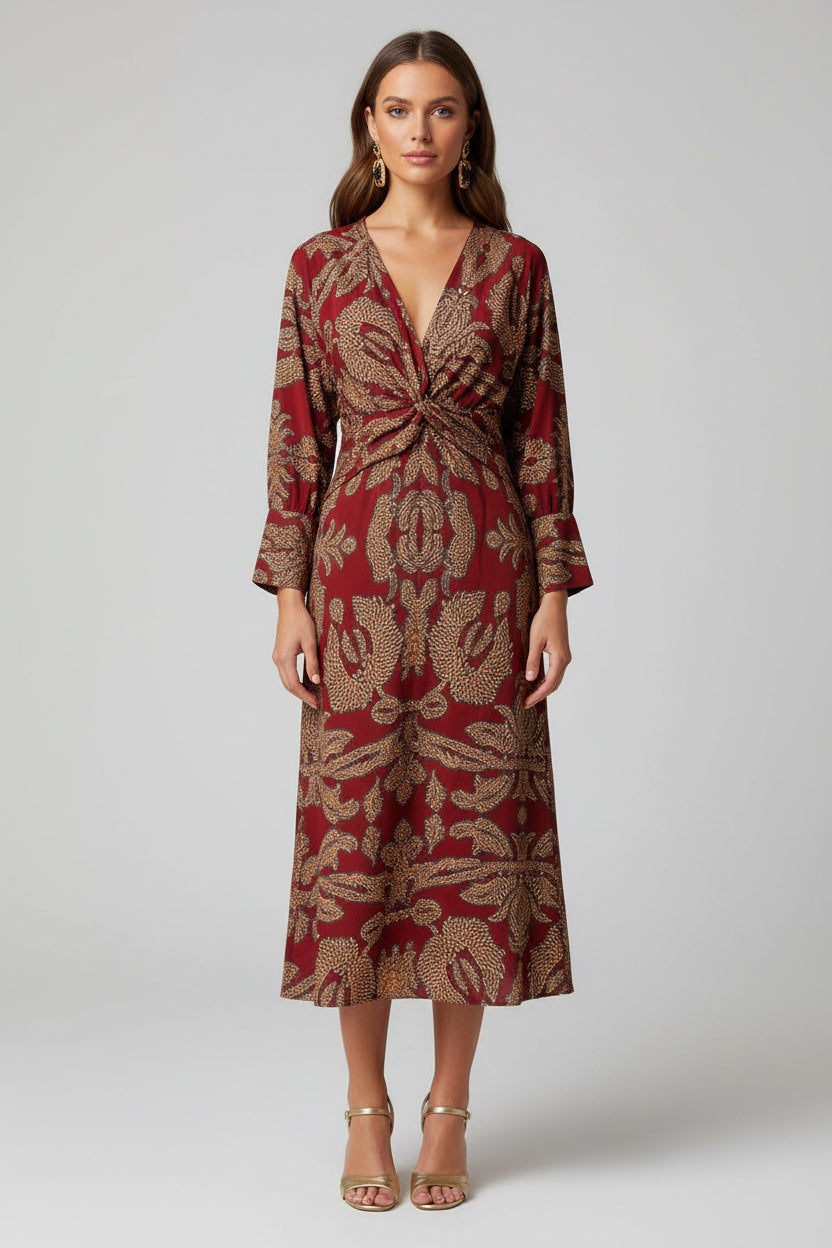 Robe longue évasée à encolure en V — Elvara